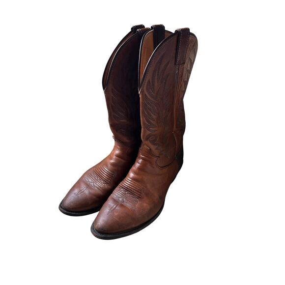 Vintage Brown Leather Western Cowboy Boots Stitch Snip Toe Men\'s Size 10 main image 12